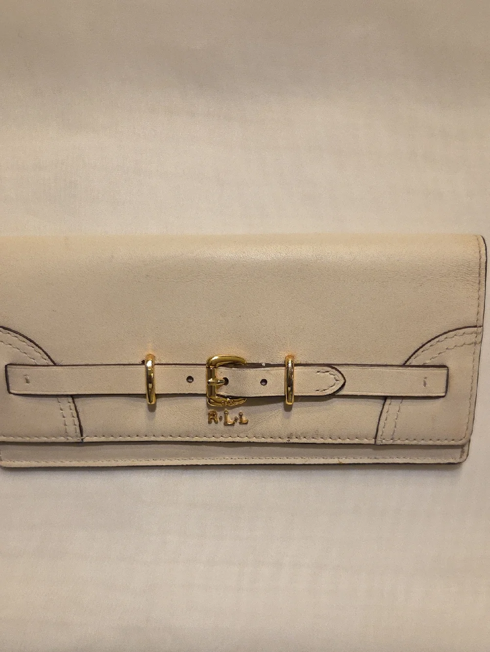 Ralph Lauren Cream Leather‎ Buckle Continental Clutch Wallet